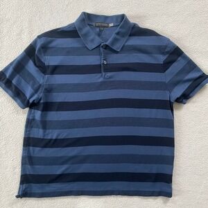 Banana Republic Polo Shirt Mens Large Blue Striped Luxury Touch Performance Prep